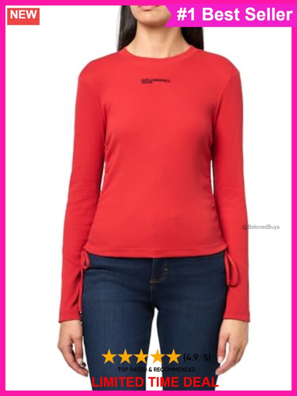 Women's Ruched Ribbed Long Sleeve Cotton Top